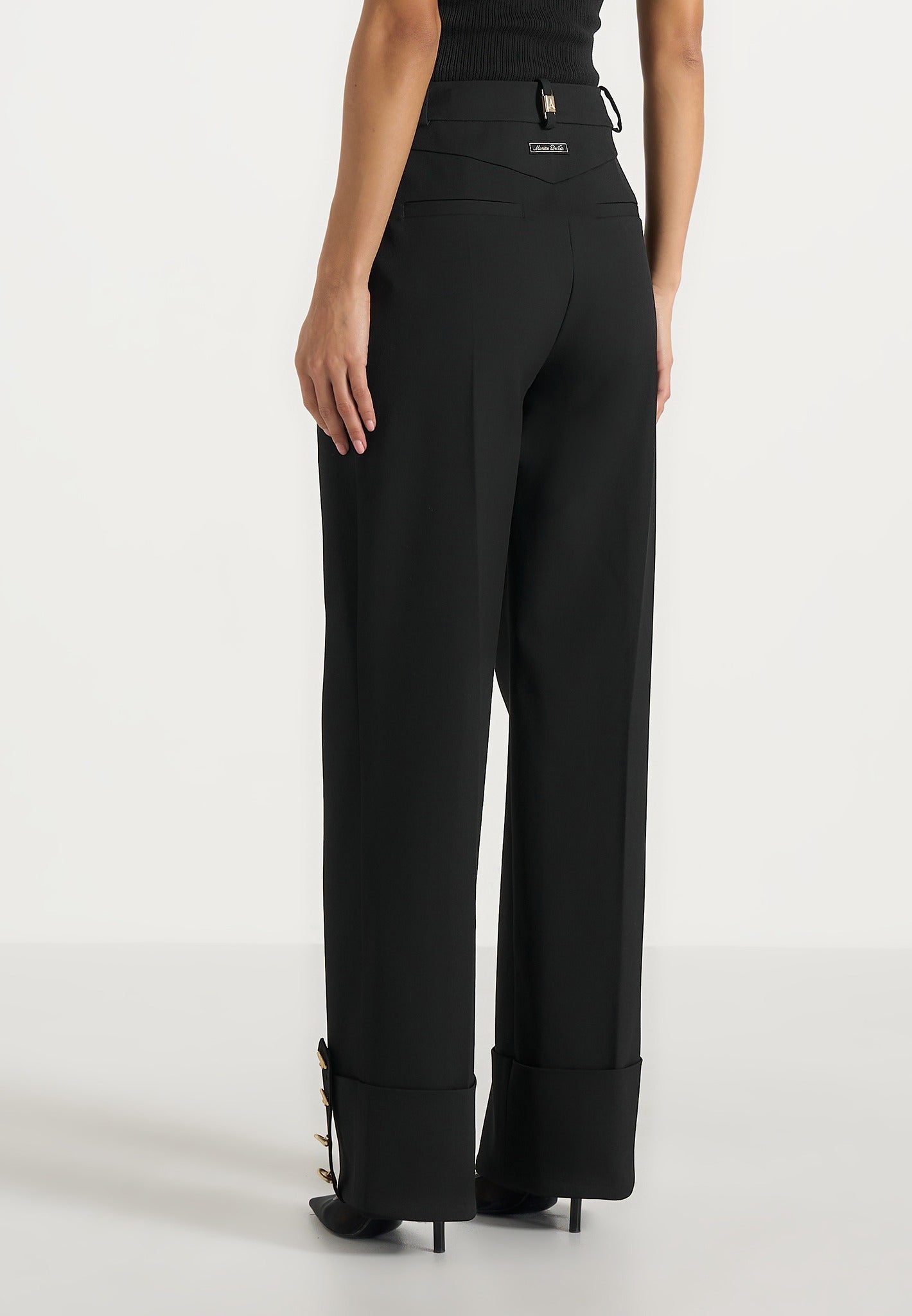 Darlene - Turn Up Detail Tailored Twin Pleat Trousers - Black