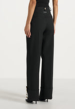 Darlene - Turn Up Detail Tailored Twin Pleat Trousers - Black