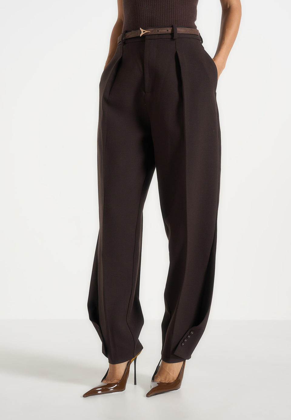 Sophie - Twist Leg Tailored Trousers - Brown