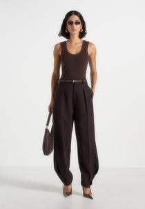 Sophie - Twist Leg Tailored Trousers - Brown