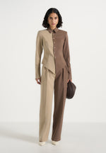 Sonia - Two Tone Tailored Shirt - Taupe/Brown