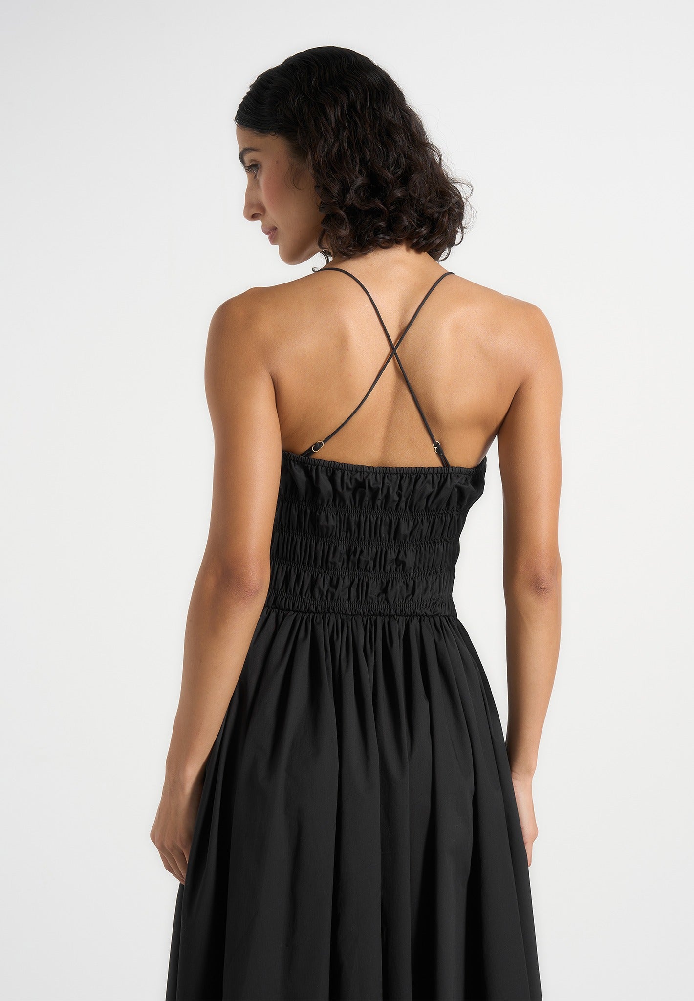 Elva - Smocked Waist Cotton Maxi Dress - Black