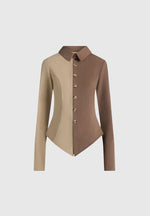 Sonia - Two Tone Tailored Shirt - Taupe/Brown