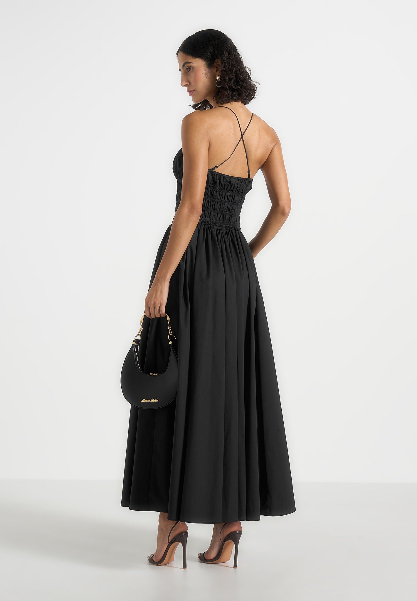 Elva - Smocked Waist Cotton Maxi Dress - Black