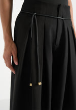Flora - Box Pleat Wide Leg Belted Trousers - Black