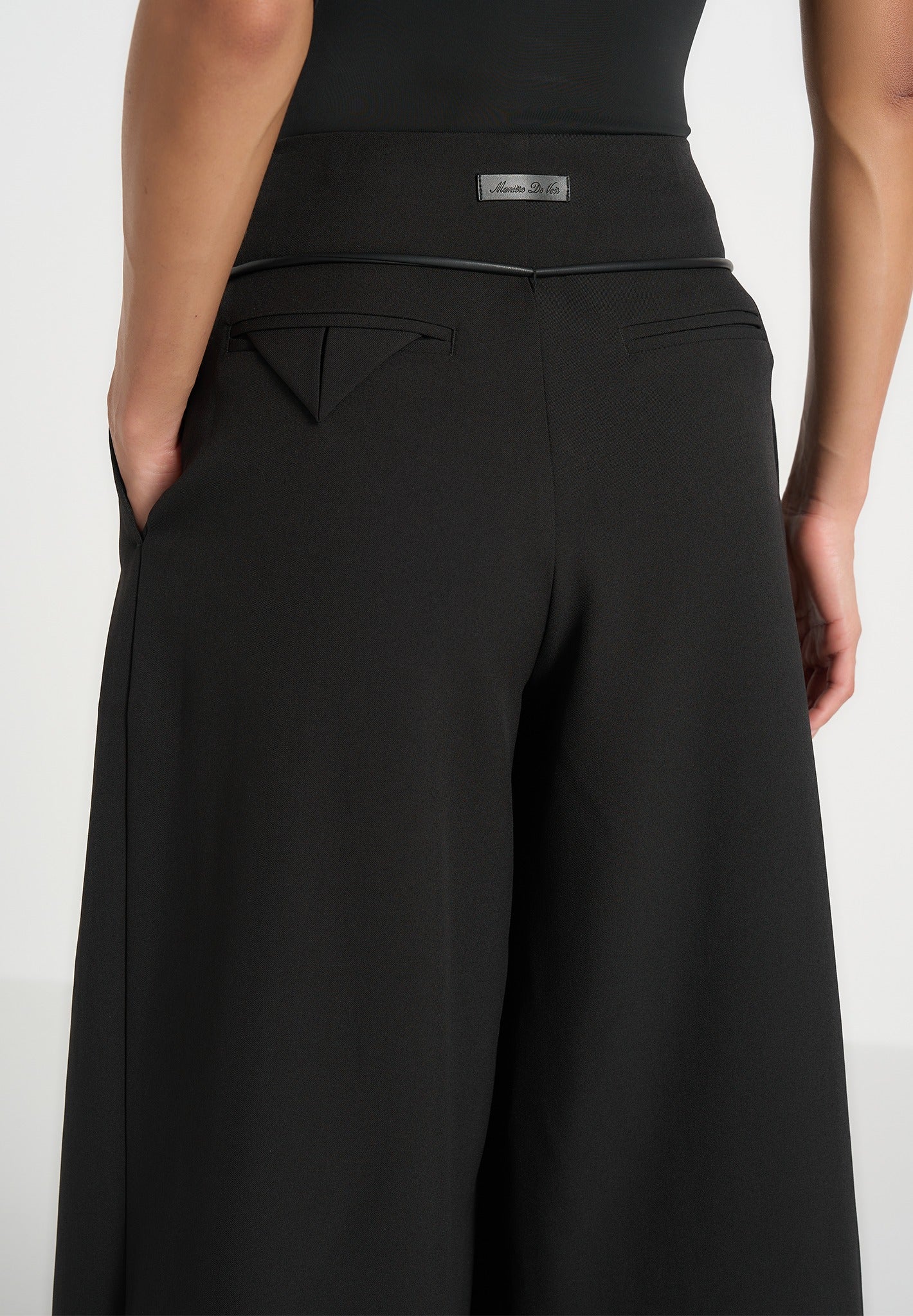Flora - Box Pleat Wide Leg Belted Trousers - Black