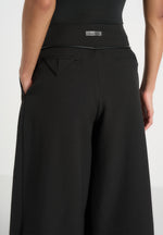 Flora - Box Pleat Wide Leg Belted Trousers - Black