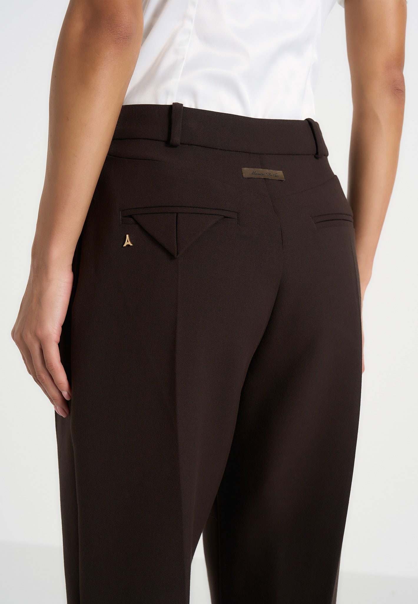 Julie - Tailored Twin Pleat Trousers - Dark Brown