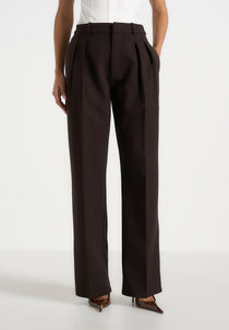 Julie - Tailored Twin Pleat Trousers - Dark Brown