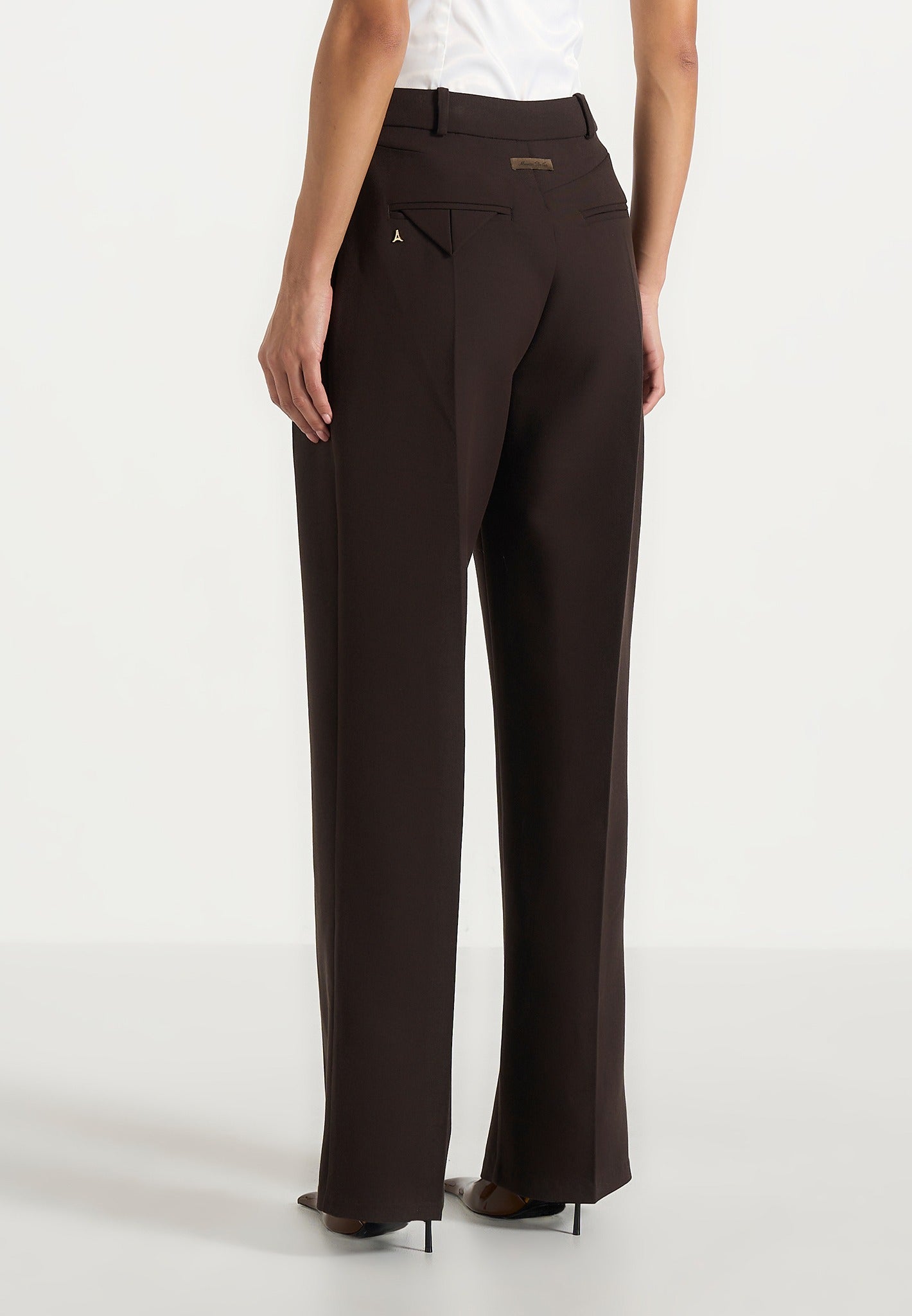 Julie - Tailored Twin Pleat Trousers - Dark Brown