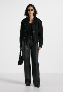 Nino - Clasp Detail Contrast Stitch Gabardine Jacket - Black