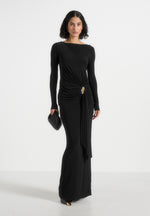 Edena - Asym Ruched Draped Maxi Dress - Black