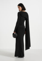 Edena - Asym Ruched Draped Maxi Dress - Black