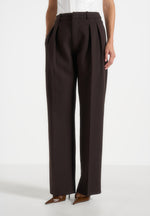 Julie - Tailored Twin Pleat Trousers - Dark Brown