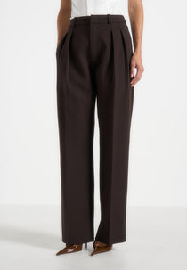 Julie - Tailored Twin Pleat Trousers - Dark Brown