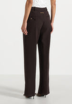 Julie - Tailored Twin Pleat Trousers - Dark Brown