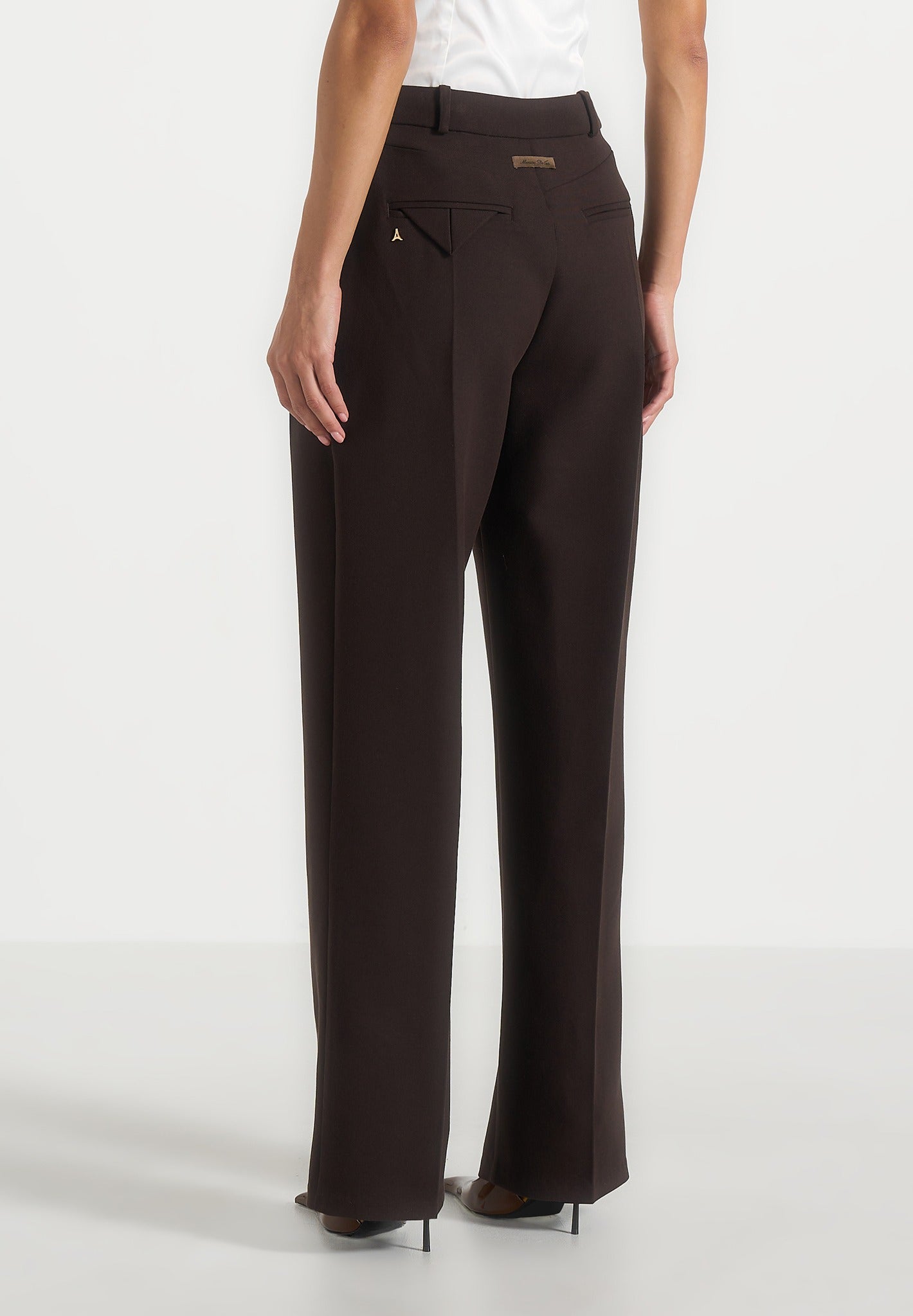Julie - Tailored Twin Pleat Trousers - Dark Brown