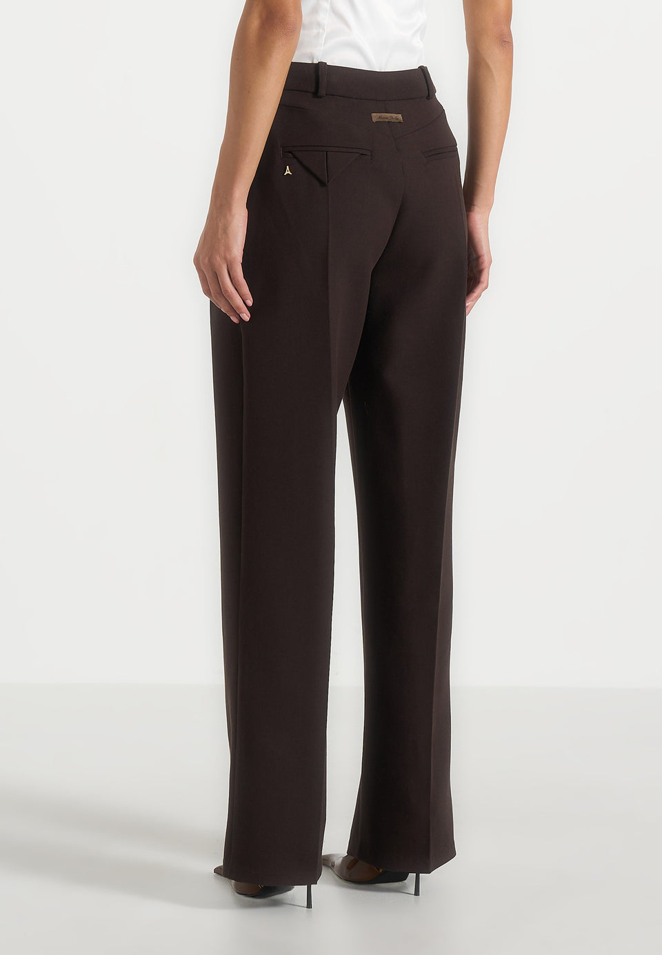 Julie - Tailored Twin Pleat Trousers - Dark Brown