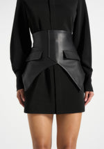 Keira - Corset Overlay Shirt Mini Dress - Black