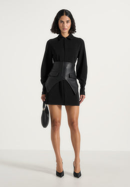 Keira - Corset Overlay Shirt Mini Dress - Black