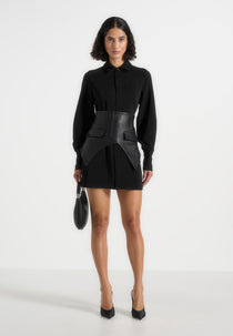 Keira - Corset Overlay Shirt Mini Dress - Black