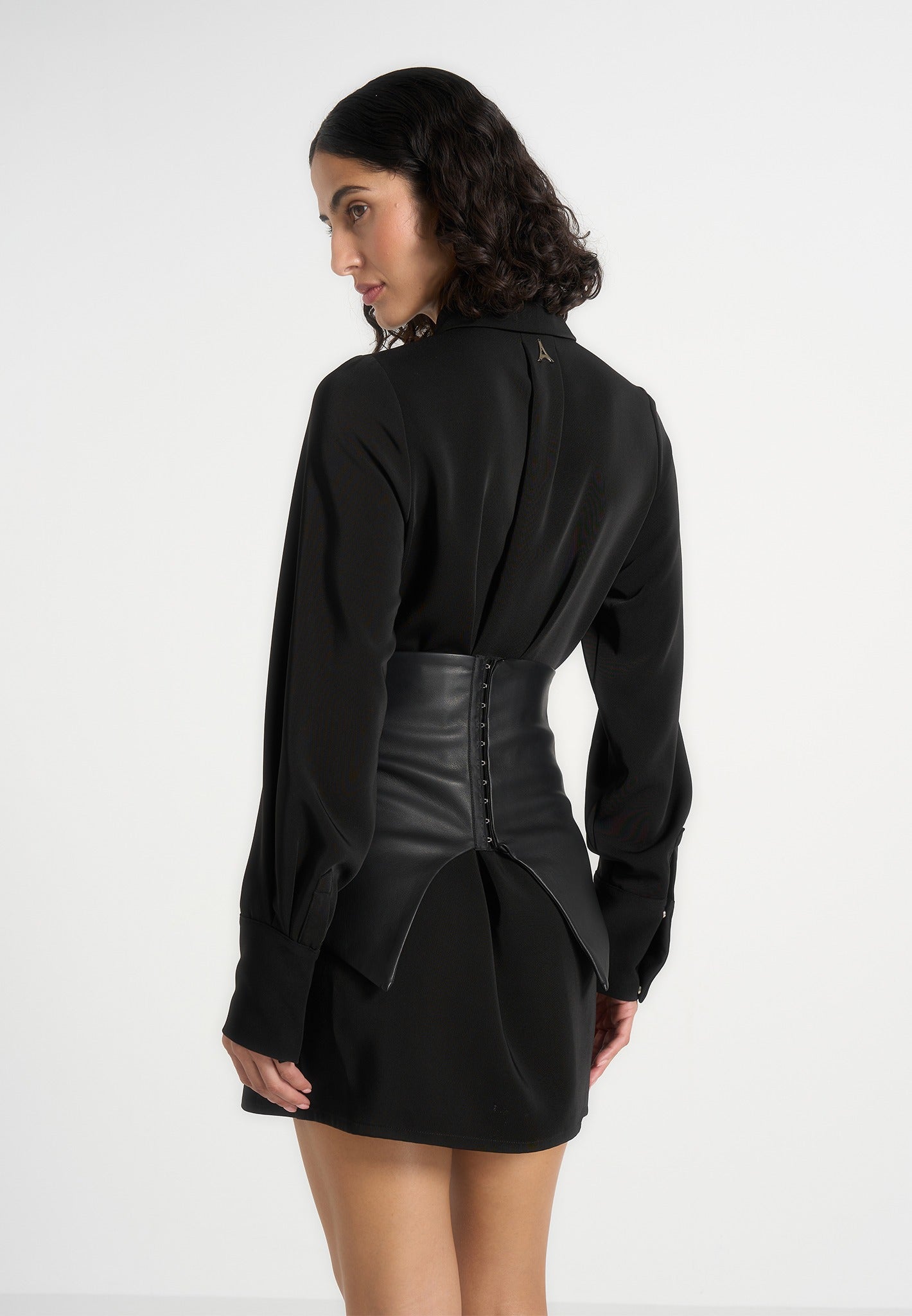 Keira - Corset Overlay Shirt Mini Dress - Black