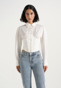 Margot - Cotton Corset Shirt - White