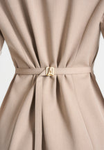 Baya - Tailored Cinch Waist Pleated Blazer Dress - Beige