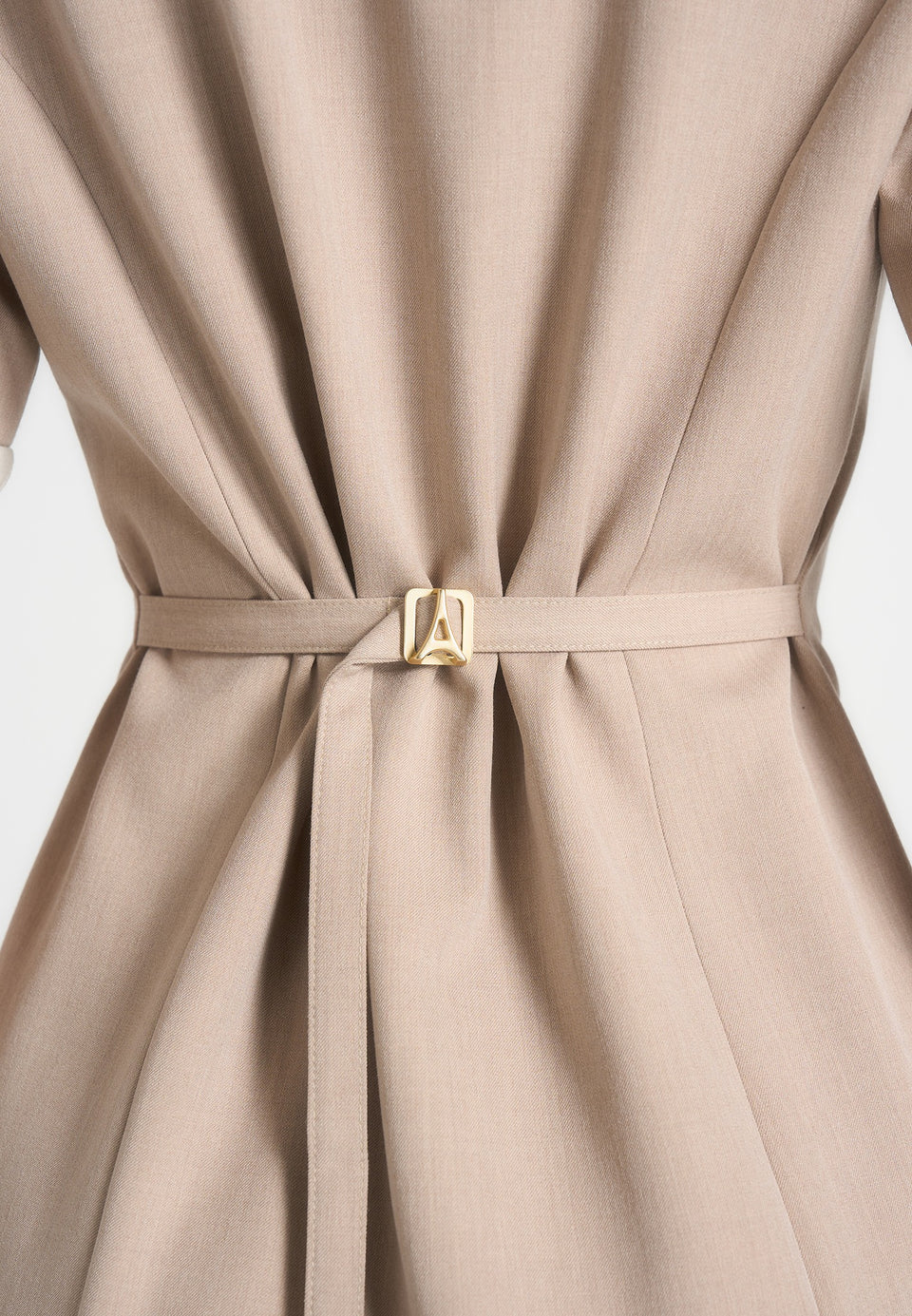Baya - Tailored Cinch Waist Pleated Blazer Dress - Beige