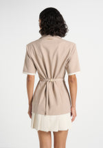 Baya - Tailored Cinch Waist Pleated Blazer Dress - Beige
