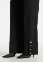 Darlene - Turn Up Detail Tailored Twin Pleat Trousers - Black