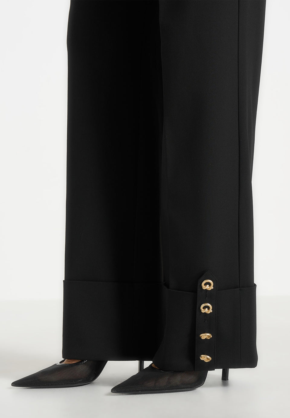 Darlene - Turn Up Detail Tailored Twin Pleat Trousers - Black
