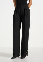 Darlene - Turn Up Detail Tailored Twin Pleat Trousers - Black