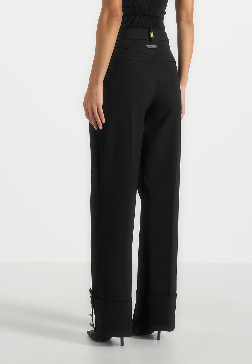 Darlene - Turn Up Detail Tailored Twin Pleat Trousers - Black