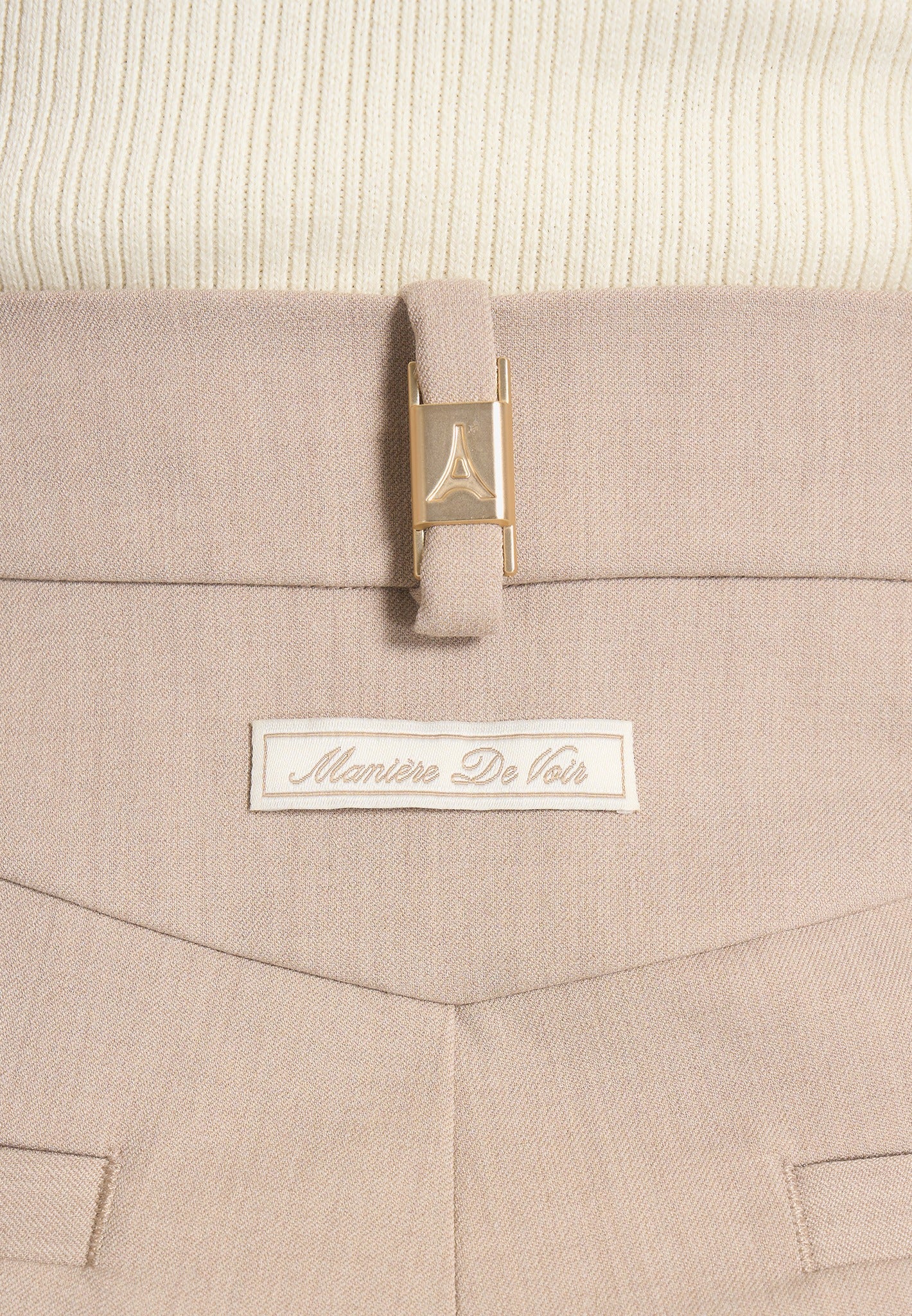 Darlene - Turn Up Detail Tailored Twin Pleat Trousers - Beige