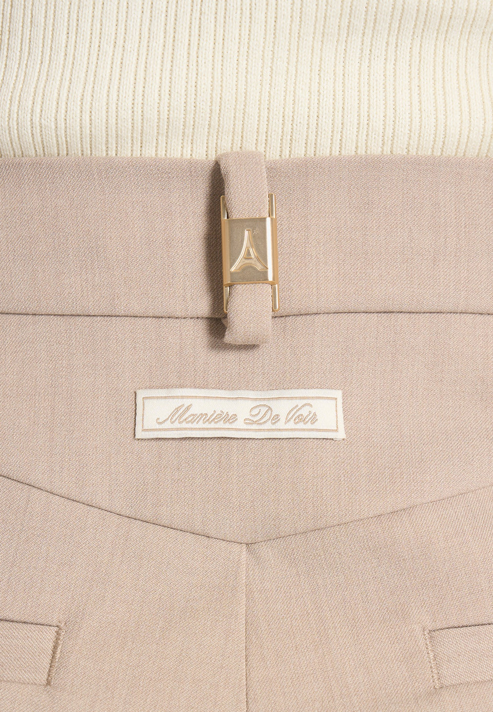 Darlene - Turn Up Detail Tailored Twin Pleat Trousers - Beige
