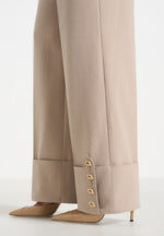 Darlene - Turn Up Detail Tailored Twin Pleat Trousers - Beige