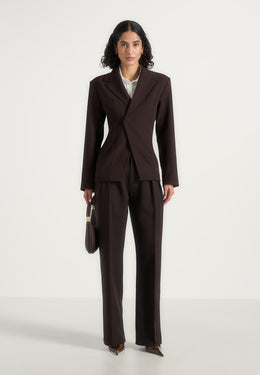 Beatrice - Tailored Cinched Wool-Blend Blazer - Dark Brown