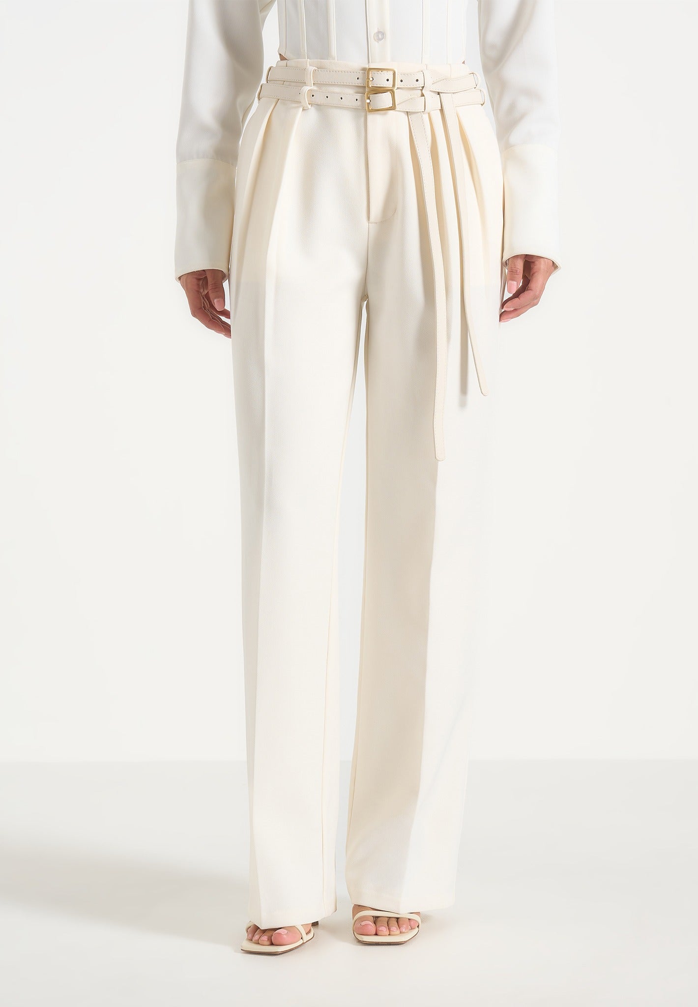 Pascale - Tailored Twin Belt Trousers - Off White