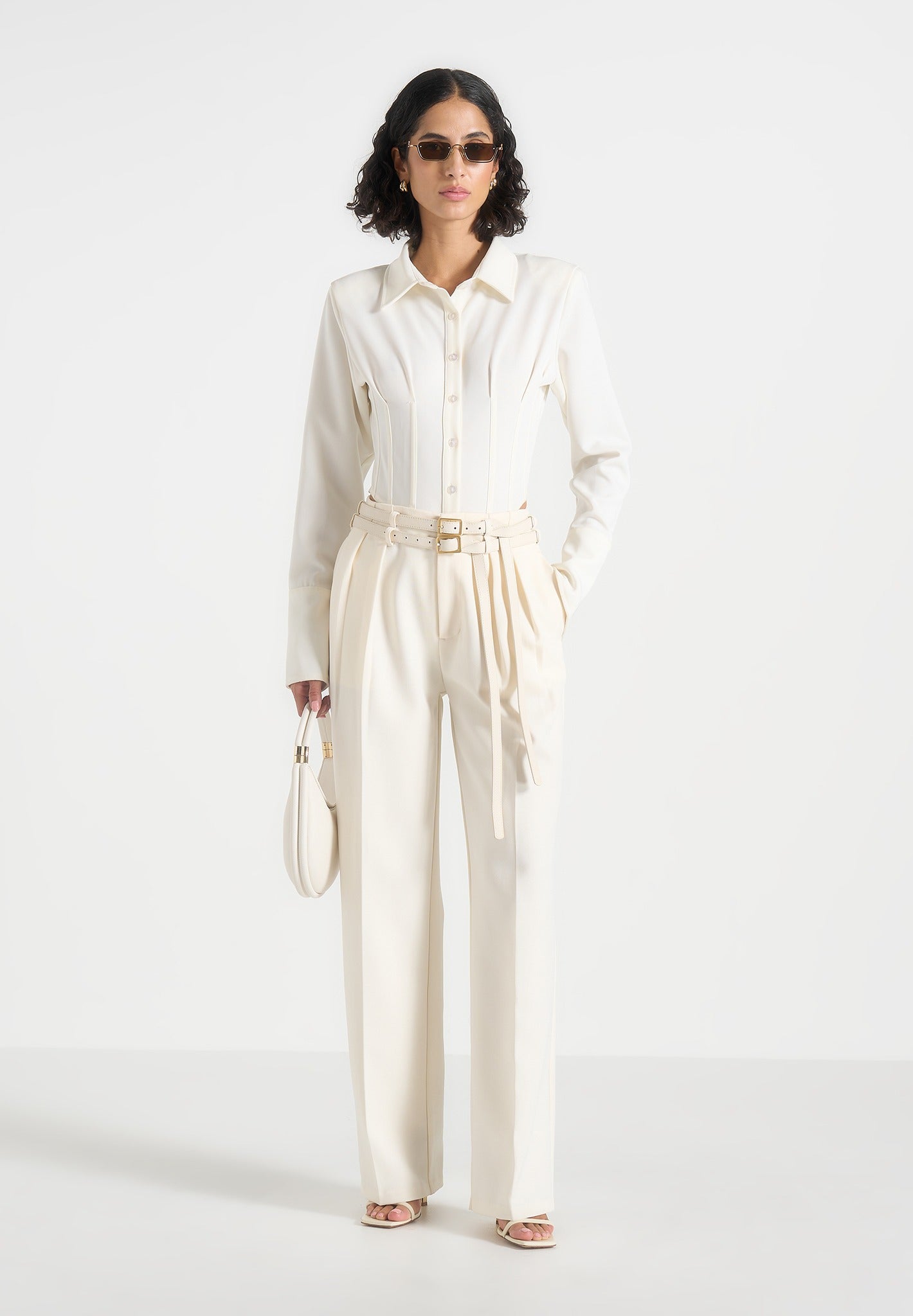 Pascale - Tailored Twin Belt Trousers - Off White