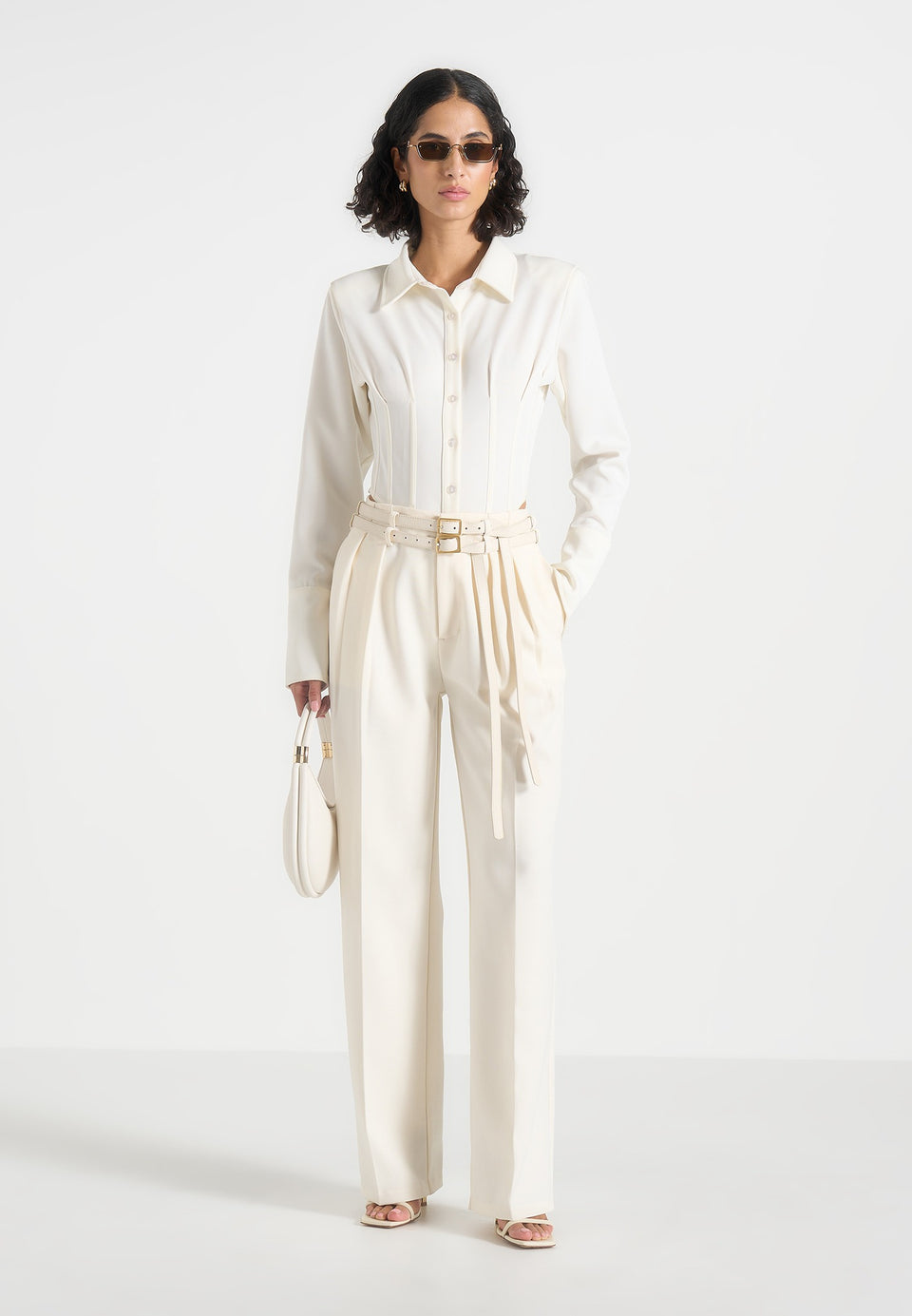 Pascale - Tailored Twin Belt Trousers - Off White