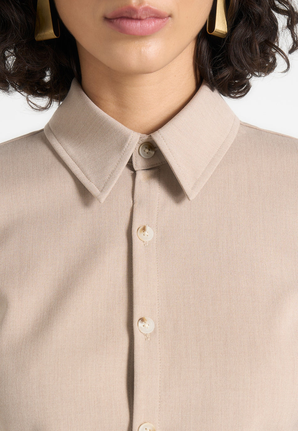 Sonia - Tailored Cinch Shirt - Beige