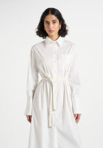 Isa - Belted Cotton Midi Shirt Dress - White