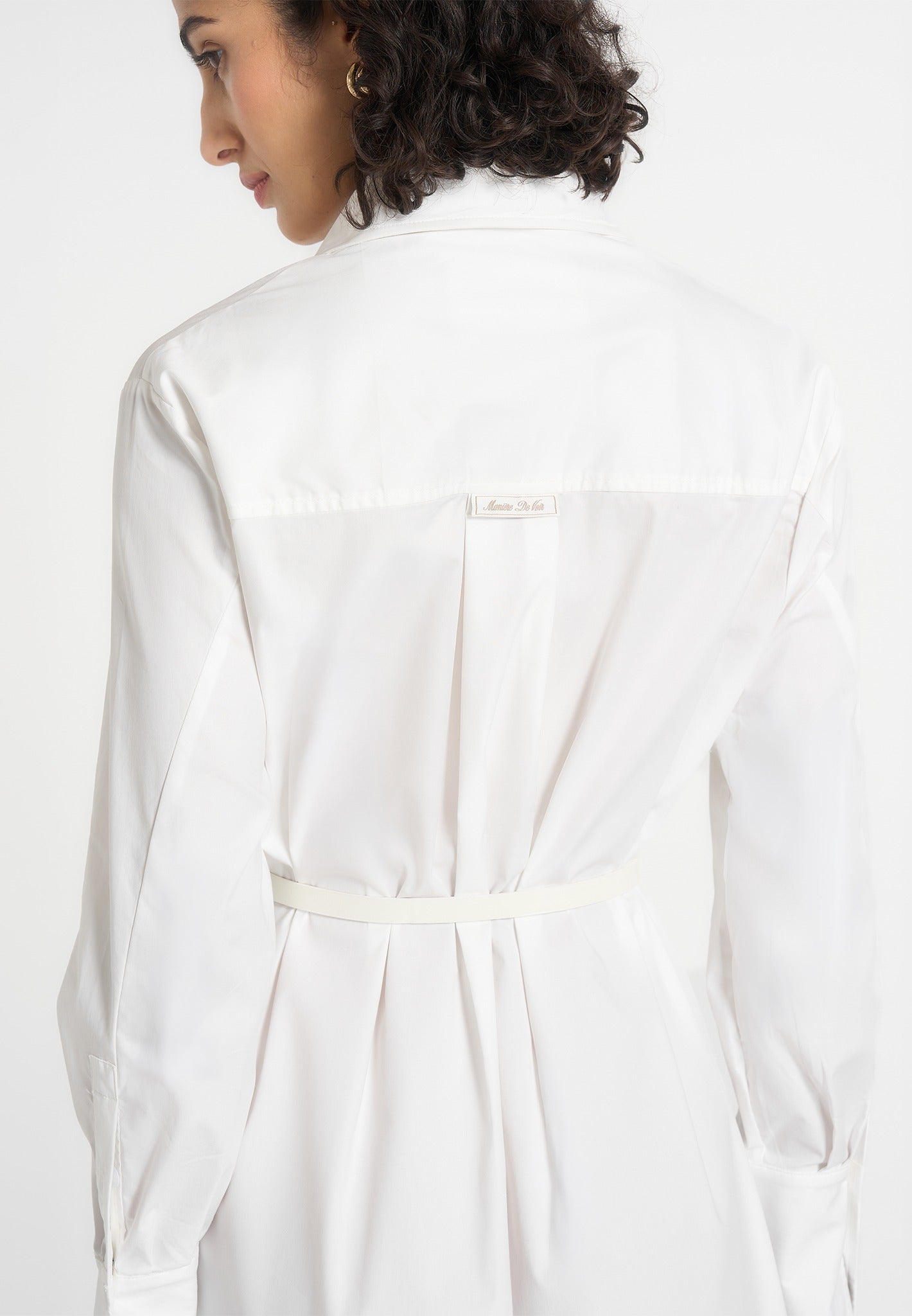 Isa - Belted Cotton Midi Shirt Dress - White