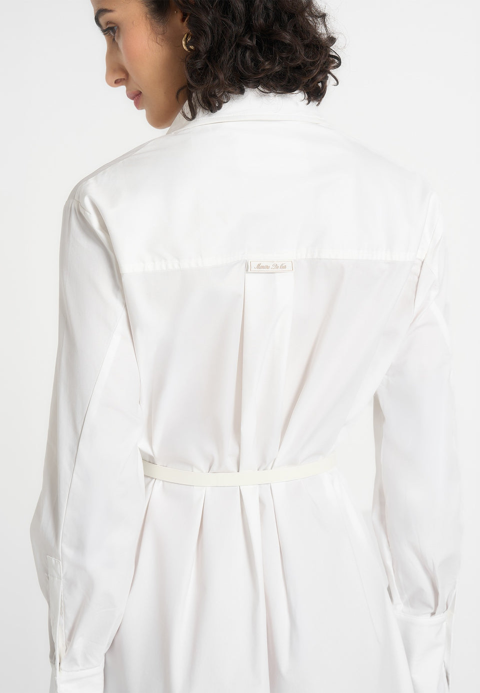 Isa - Belted Cotton Midi Shirt Dress - White