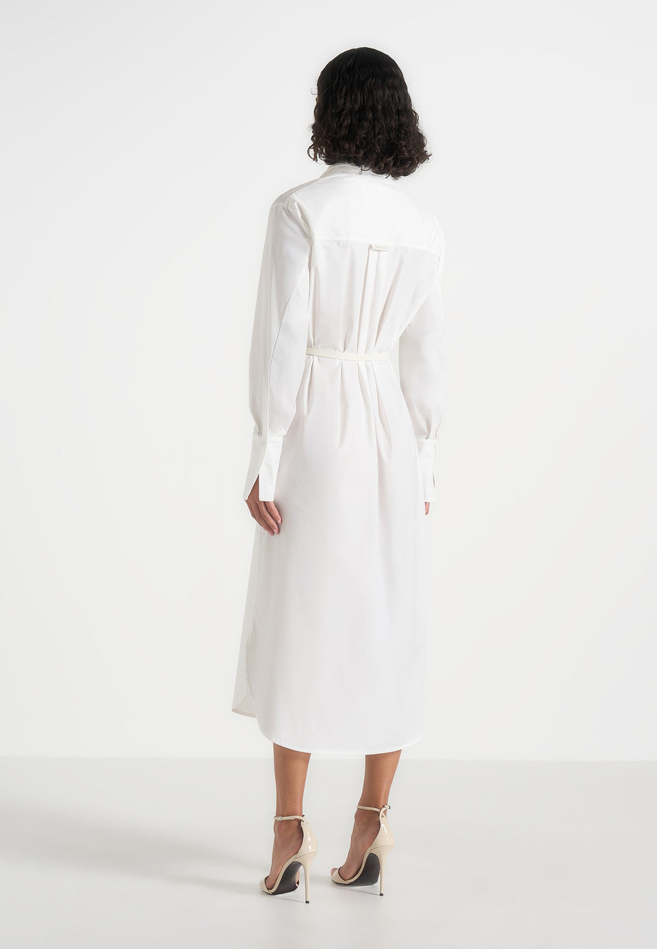 Isa - Belted Cotton Midi Shirt Dress - White