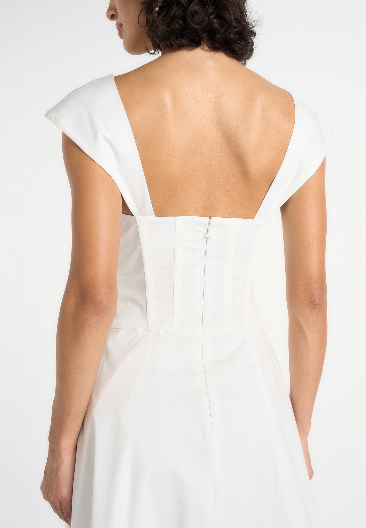 Faith - Cap Sleeve Corset Cotton Midi Dress  - White