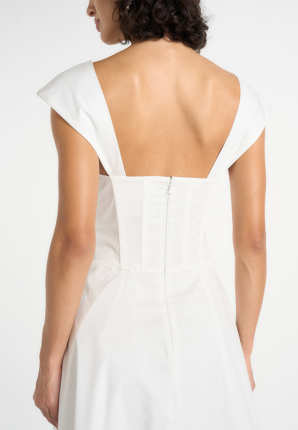 Faith - Cap Sleeve Corset Cotton Midi Dress  - White