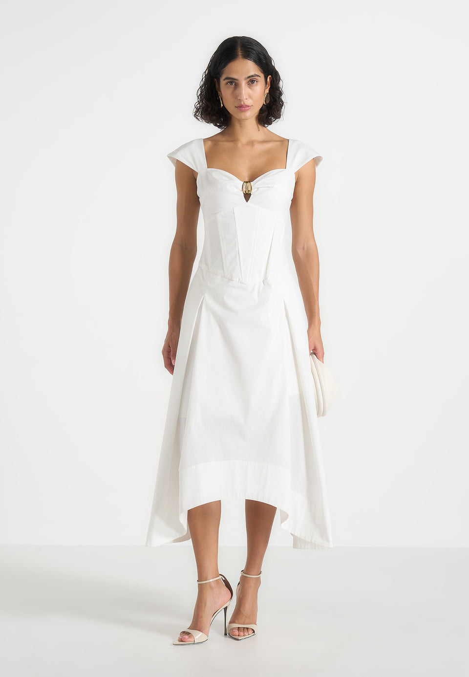Faith - Cap Sleeve Corset Cotton Midi Dress  - White