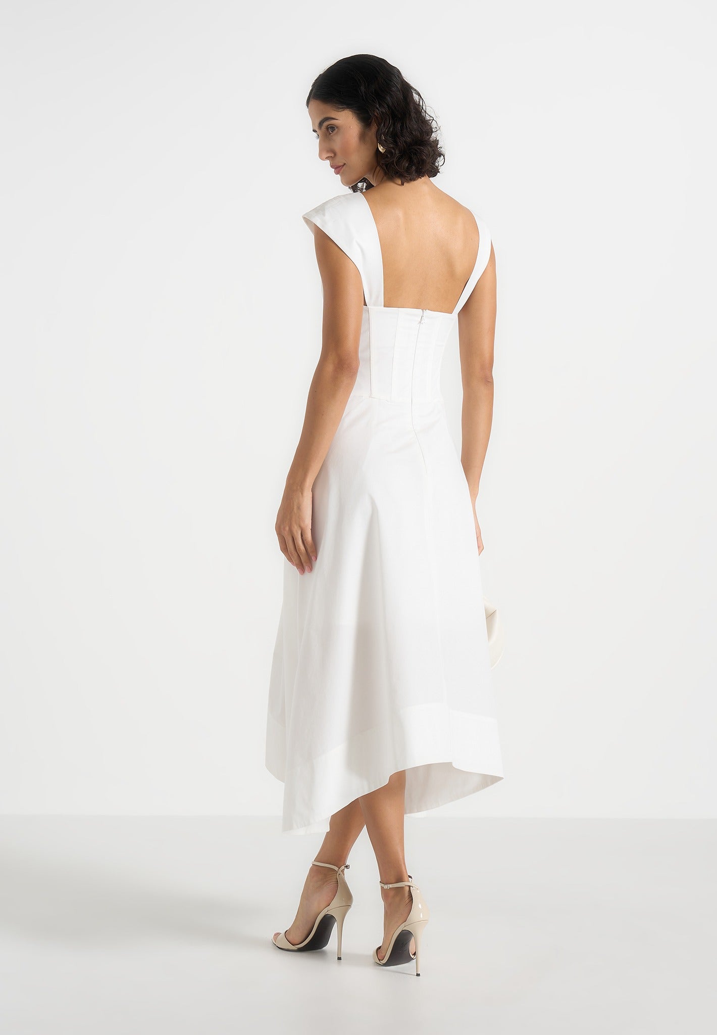 Faith - Cap Sleeve Corset Cotton Midi Dress  - White